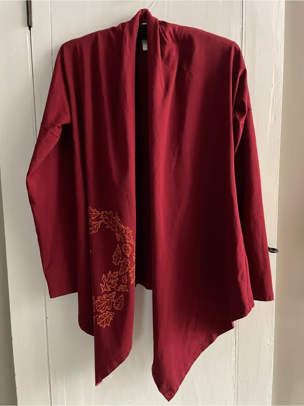 Soul Flower Organic Cotton Open-Front Draped Asymmetrical Hem Cardigan L/XL